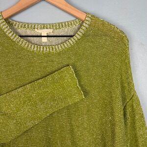 Eileen Fisher Linen Pullover Knit Sweater Women's Medium Green Crew Neck Boho